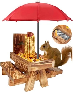Eichhörnchen-Futterstation Picknicktisch mit hohem Regenschirm, Eichhörnchen - Bild 1 von 7