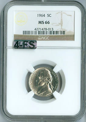1964 JEFFERSON NICKEL NGC MS66 MAC 4FS SPOTLESS FINEST GRADE RARE $400 IN FS . - Image 1 of 4