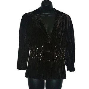 Chaqueta Blazer ALBERTO MAKALI Terciopelo Aplastado Manga Larga Cintura Tachonada Marrón L - Imagen 1 de 6