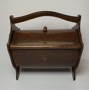 Vintage Wooden Sewing Box Basket 2 Hinged Door Lids Carrying Handle 10 x 10 x 8 - Picture 1 of 14