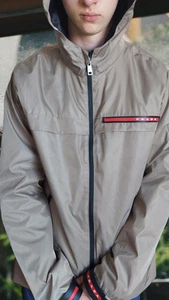 PRADA Men’s Stone Beige Nylon Techwear Jacket (L) Enamel Crest & Linea Rossa - Picture 1 of 12