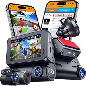 R3 Dash Cam Front and Rear with Cabin, 3” IPS Touch Screen, 3 Channel Dash Ca... - Picture 1 of 9