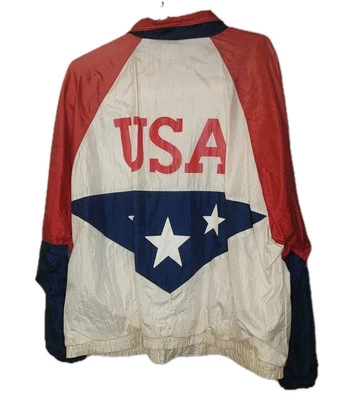 Винтажный США Олимпийский трек куртка мужчин Lg атласный Colorblock полный молнии спортивный Athleisure  - Изображение 1 из 4