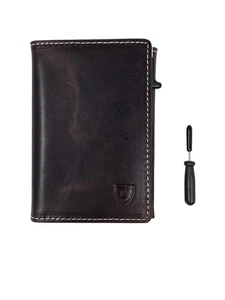 LORZOR Geldbörse für Herren mit Metall Kartenetui Pop Up Geldbörse Vintage Braun+Silber - Bild 1 von 17