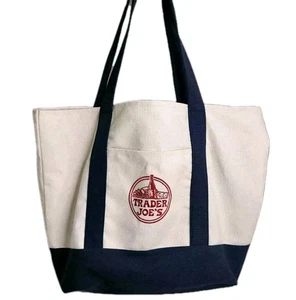 Trader Joe’s Tote Bag Reusable Heavy Duty Eco Cotton Grocery navy blue - Picture 1 of 5