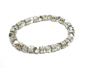 SILVER TONE METAL & GLASS CRYSTAL BEAD STRETCH FASHION BRACELET - Bild 1 von 5