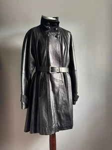 Vintage LEATHER COAT TRENCH 8 10 12 aline military steampunk distress goth - Picture 1 of 22