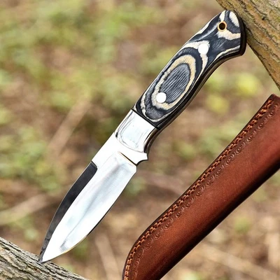 Cuchillo de caza de supervivencia Bushcraft de hoja fija de acero Full Tang D2 hecho a mano personalizado Foto 1 de 4