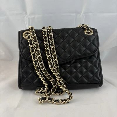 Rebecca Minkoff Black Quilted Mini Affair Bag Gold Chain Crossbody B000419 - Image 1 of 4