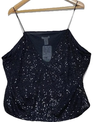 Top H&M Lentejuelas Mujer XXL Caprichoso Gótico Vacaciones Panel Transparente Brillante Fiesta Retro Foto 1 de 4