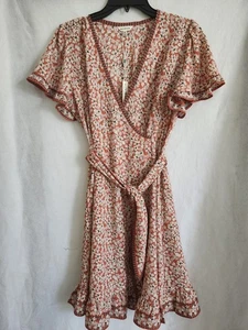 Max Studio Women’s Tie Waist V-Neck Red Midi Dress with Flutter Sleeves Sz M - Picture 1 of 6