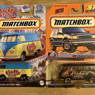 MATCHBOX 2024 CANDY VOLKSWAGEN DELIVERY & 2000 57 LOGO HUNT VW TRANSPORTER - Image 1 of 4