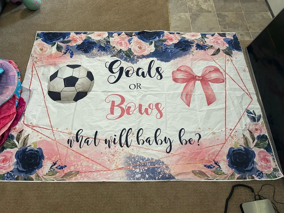 Lofaris Soccer Gender Reveal Goals or Bows Baby Shower Backdrop 7x5ft - Image 1 of 1