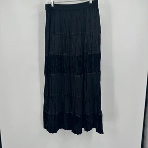 Womens Whimsigoth Boho Tiered Midi Skirt Size 14 Velvet Striped Cottage Noir - Picture 1 of 8