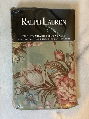 De colección Nuevo Ralph Lauren Charlotte 2 Fundas de Almohada Estándar Algodón Verde Floral Foto 1 de 3