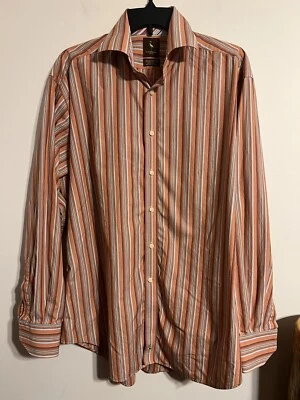 Tailorbyrd LS Button Down Shirt Size XL Cotton White Orange Blue Striped - Image 1 of 3