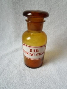 Apothekerflasche braun Schliff-Stopfen Rad. Ipecac. Conc. Separanda emailliert - Picture 1 of 6