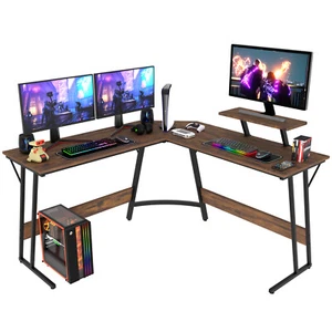 L Shaped Desk Corner Gaming Desk Computer Desk with Large Desktop Work Place - Picture 1 of 40
