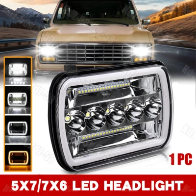 Farol de LED 5x7" 7x6 Hi/Lo DRL feixe para Ford E-100 E-150 E-250 E-350 Econoline - Imagem 1 de 4