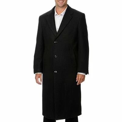 Hathaway Platinum Men's Wool & Cashmere Italian Long Coat 44R, Black - Image 1 of 4