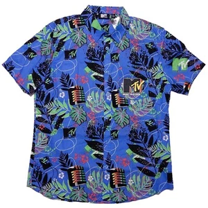 Rue 21 MTV Music Television Short Sleeve Hawaiian Camp Shirt Blue Large L ~ New - Picture 1 of 7