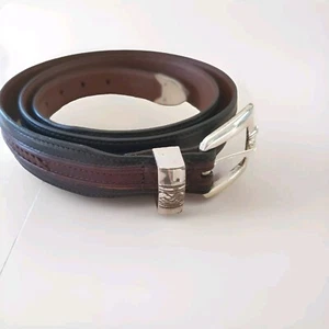 Cintura in pelle Onice Brighton uomo 44 marrone nero pinon colline intarsiata pizzo - Foto 1 di 7