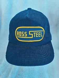 Vtg Corduroy Navy Blue Ross Steel Snapback Trucker Hat - Picture 1 of 7