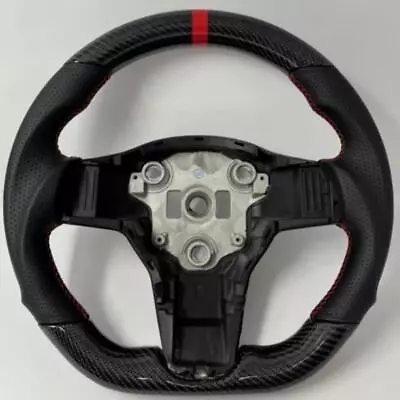 For Tesla Model 3 Model Y 2020-2023 Steering Wheel Red Ring Carbon Fiber Upgrade - Image 1 of 4