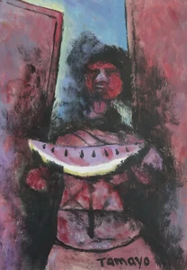 Fine unique painting – Mexican Expressive portrait, signed Tamayo - Picture 1 of 9