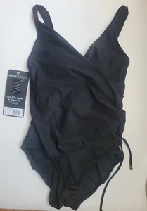 MiracleSuit Black Ruched Criss Cross One Piece Swimsuit Bathing Suit Size 8 New - Picture 1 of 7