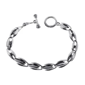 Mens Sterling Silver Vintage Bracelet Bullet Beaded Punk Goth Chain Toggle 8" - Picture 1 of 4