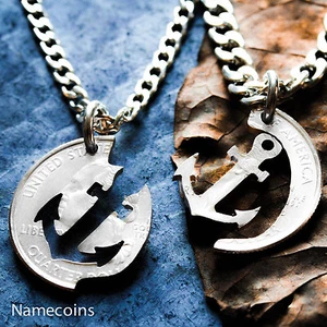 Anchor Couples Necklaces, Relationship or Best friends jewelry, Anchor pendant - Picture 1 of 6