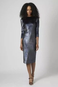 Topshop Blau Glitzer Samt Bodycon Midikleid Größe UK8 EUR36 US4 - Bild 1 von 3