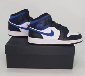 Jordan 1 Mid "White Black Race Blue" (GS) US5Y/6.5W FREE SHIPPING 554725-14 - Picture 1 of 4
