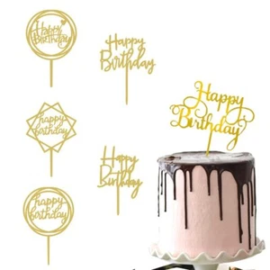 6 piezas de adornos dorados para tartas de feliz cumpleaños - Picture 1 of 4