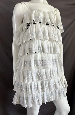 Red Valentino White Tiered Ruffle Mini Dress Skirt Dotted Lace S / M Vintage 90s - Image 1 of 4