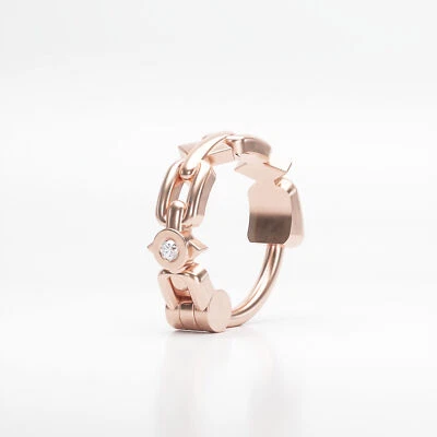 Anillo de nariz de cadena de diamantes de oro rosa de 14K con cierre de clicker joyería de cartílago Foto 1 de 4