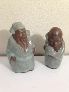 Vintage Keramik Asiatische Kunst Figuren Männer Jade Grau Grün - Bild 1 von 7