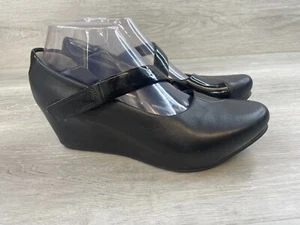 Tsubo Asmik 8303-BLK Women's 8.5 Black Leather Platform Wedge Mary Jane Heel - Picture 1 of 11