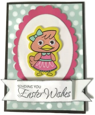 SENDING YOU EASTER WISHES Chick Holiday Greeting Card - Handmade A2 Size SALE - Image 1 of 2