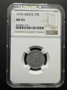 1978 Greece 10L MS 65 Grade NGC 10 Lepta Aluminum Coin - Picture 1 of 10