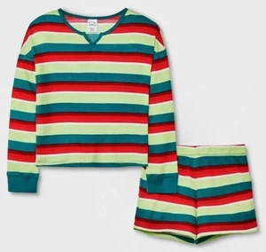 Art Class Unisex Kids Holiday Waffle Knit Striped Pajama Short Set Size XS(4/5) - Picture 1 of 5