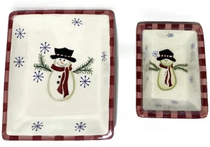 Royal Seasons Stoneware Snowman Serving Dish 6.75 x 8 and 6 x 4.5 Set of 2 - Picture 1 of 5