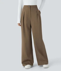 NWT Halara High Waisted Wide Leg Striped Work Pants Size Large - Picture 1 of 11