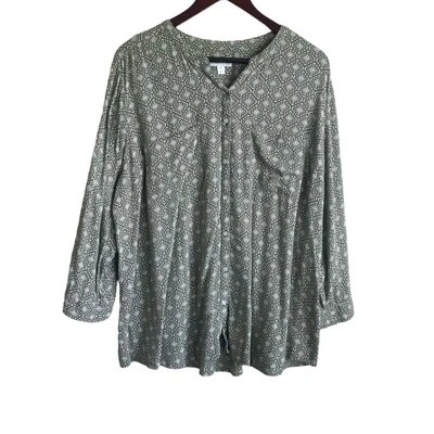 Top Charter Club para mujer 2X verde cuello en V manga 3/4 abotonada informal boho ropa de trabajo Foto 1 de 4