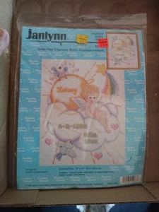 Vtg Janlynn Sunshine Cherubs Birth Announcement 15"X12" Counted Cross Stitch Kit - Picture 1 of 4