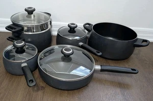 The Pampered Chef Pots & Pan Set WITH STEAMER & LIDS TQQQ00 Black Read Descripti - Picture 1 of 16