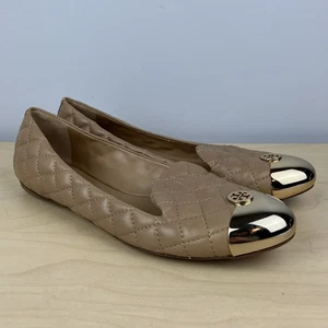 Tory Burch Women’s Size 9.5 M Kaitlin Tan Quilted Leather Cap Toe Ballet Flats - Picture 1 of 12