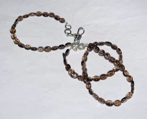 Smoky Quartz Gemstone 925 Sterling Silver Handmade 8" Bracelets 20" Necklace - Picture 1 of 12