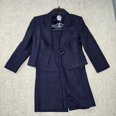 Chaqueta y falda Koret Petites azul marino traje de 2 piezas mezcla de lana forrado completo buena talla 6 Foto 1 de 4